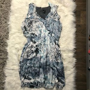 Milano ruffle blue floral sleeveless dress size 14